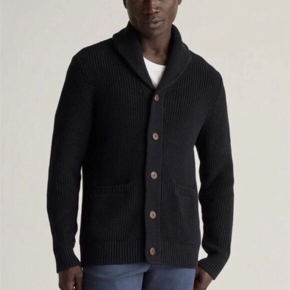 Quince Men's Black Shawl Collar Cardigan Small 5 Button - Picture 1 of 12